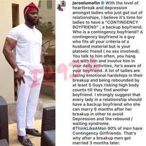 To avoid Depression, a Lady should have a backup Boyfriend - Joro Olumofin