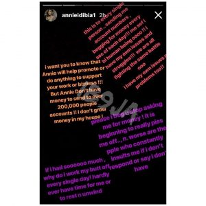 Panic among Nigerian beggars as Annie Idibia reads riot act to them