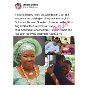 Gov. Dickson of Bayelsa State loses mom to cancer