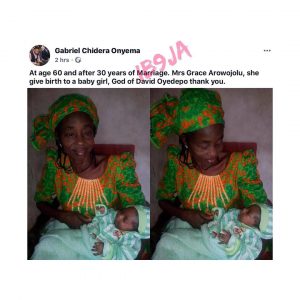 Bishop Oyedepo’s God gives lady a child at 60