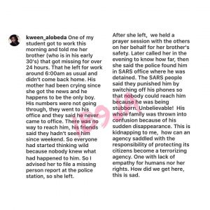Lagos lawyer reveals what SARS did to an only son for being “stubborn”