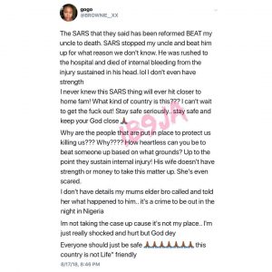 The SARS they said has been reformed, beat my uncle to death - Nigerian lady