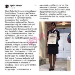 As her daughter becomes a Major in the U.S army, Nigerian mom recounts how she once went to her school to beat her for being disrespectful