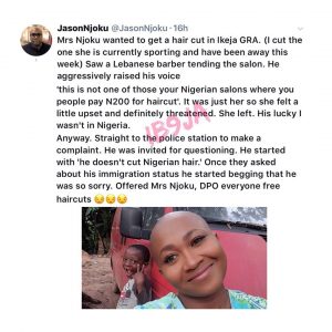 Between actress Njoku and a racist Lebanese barber illegally residing in Nigeria