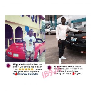 Nigerian pornstar, Tblac, flips Jesus the bird for making him give out his cars