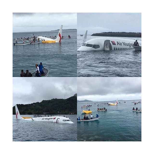 Plane overshoots runway, lands in the ocean