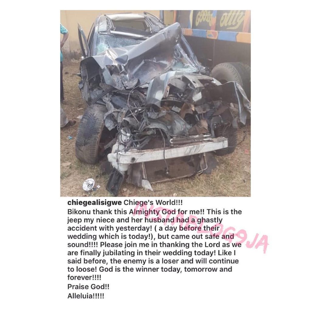 Actress #ChiegeAlisigwe’s niece and fiancé survive ghastly accident, a day to their wedding