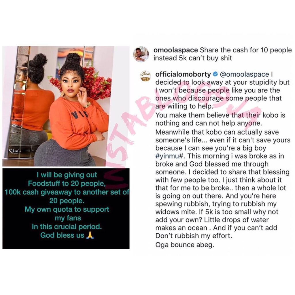 Actress Omoborty, slams IG Big boy that tried to rubbish her giveaway effort, after she was blessed by God through anonymous