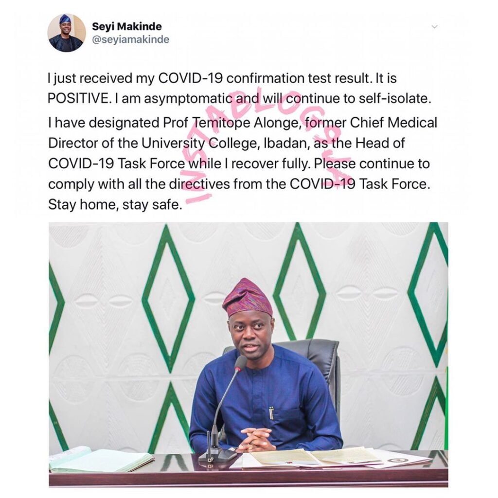 Gov. Seyi Makinde of Oyo State tests positive for COVID-19