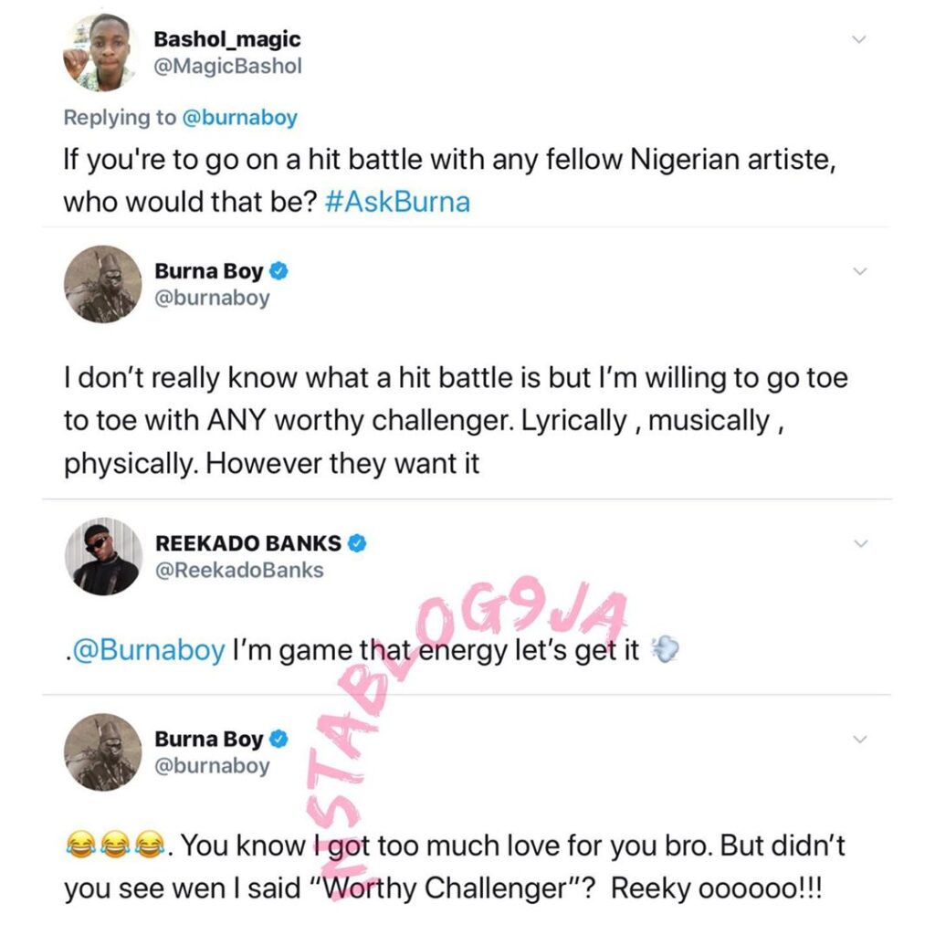 No casualties as ReekadoBanks gets bashed by Burnaboy on the ever-busy street of Twitter