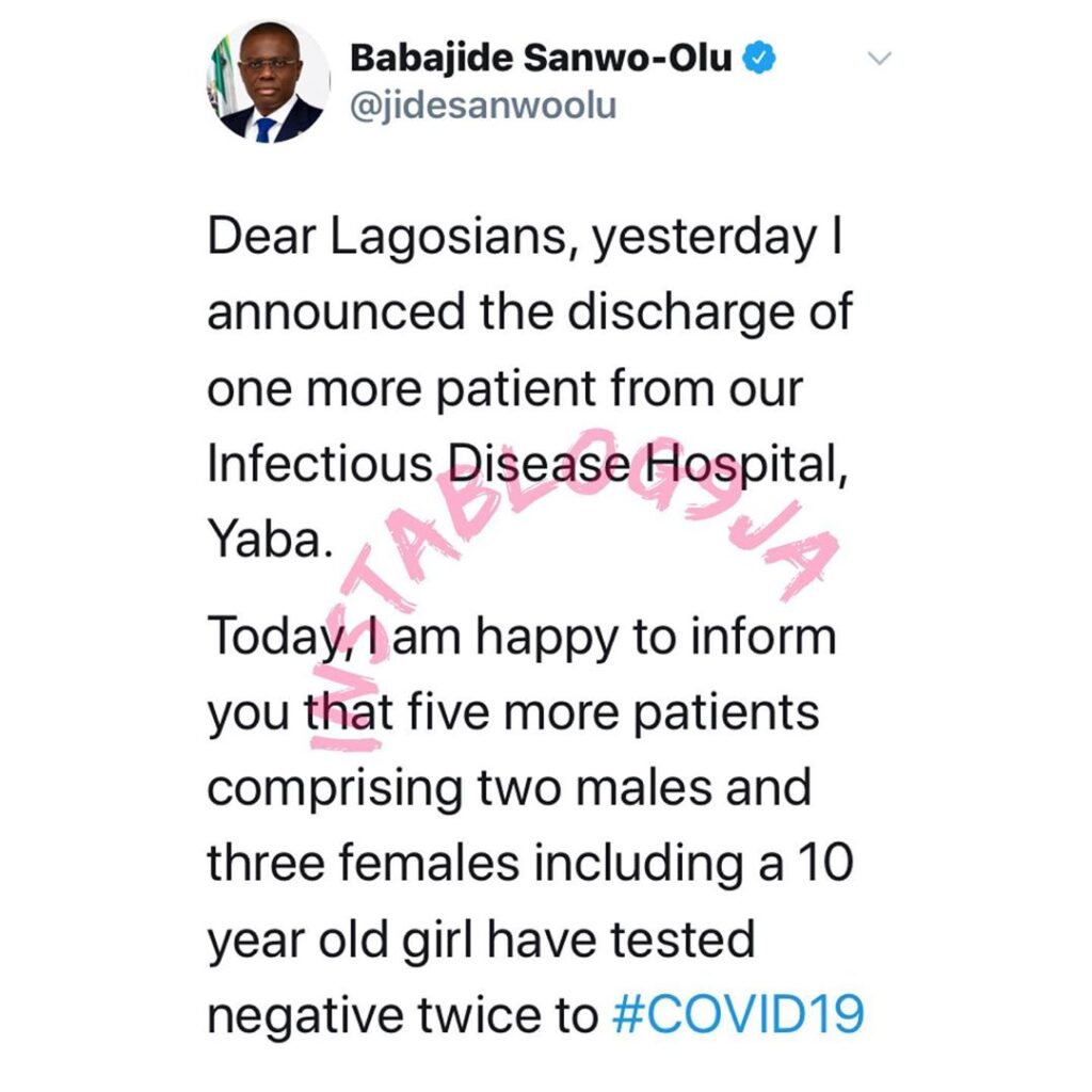 10-yr-old girl, four other Covid-19 patients discharged in #Lagos