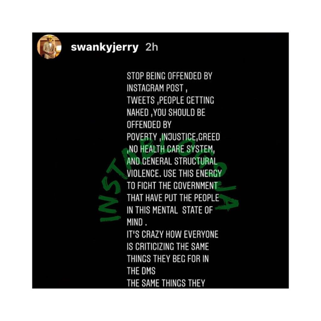 Stop being offended by naked girls on IG - Stylist Swanky Jerry. [Swipe]
