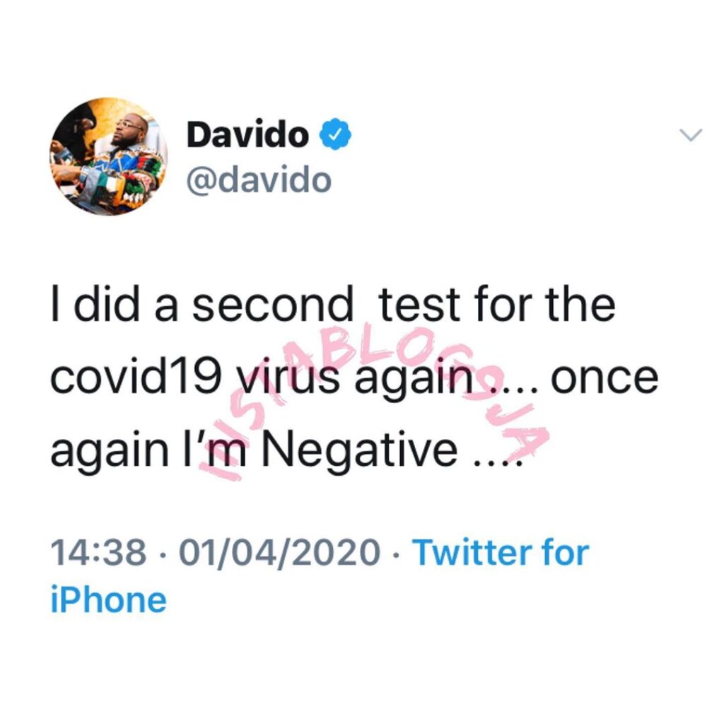 Davido bows to pressure, takes another Covid-19 test