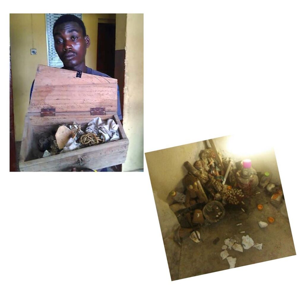 Mini coffin, fetish items recovered from a ritualists den in #Lagos