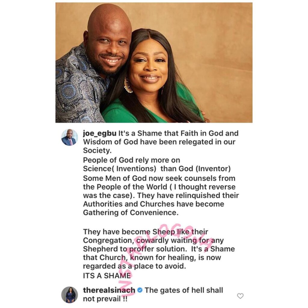 Covid-19: Gospel musician Sinach and husband slam those who believe more in science