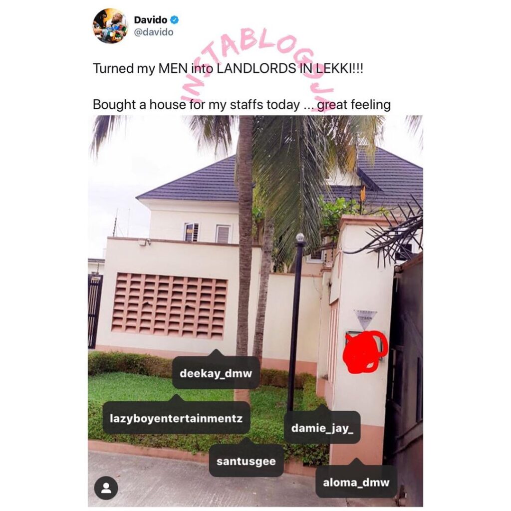 Davido’s staff become joint landlords in Lagos as he buys them one duplex to share equally