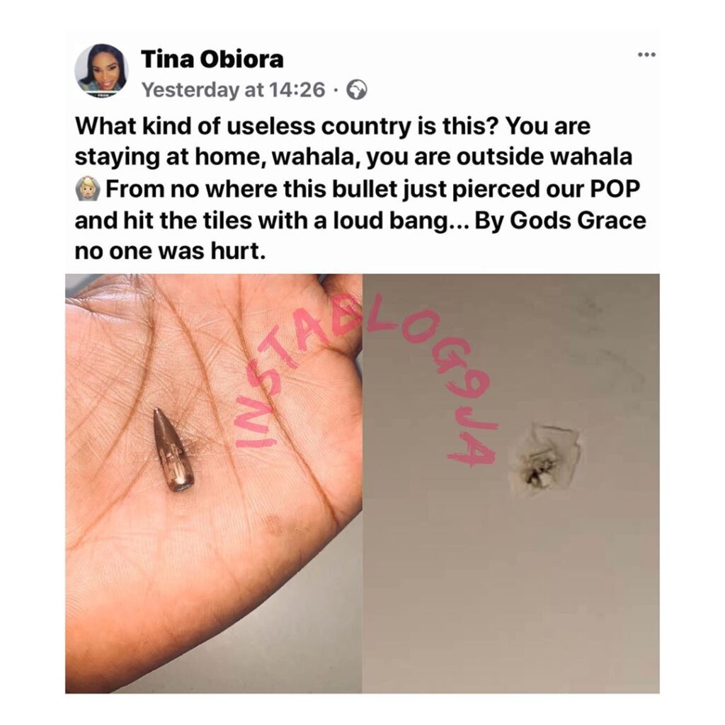 Nigerian lady and her kids narrowly escape being killed by a stray bullet that pierced through their roof