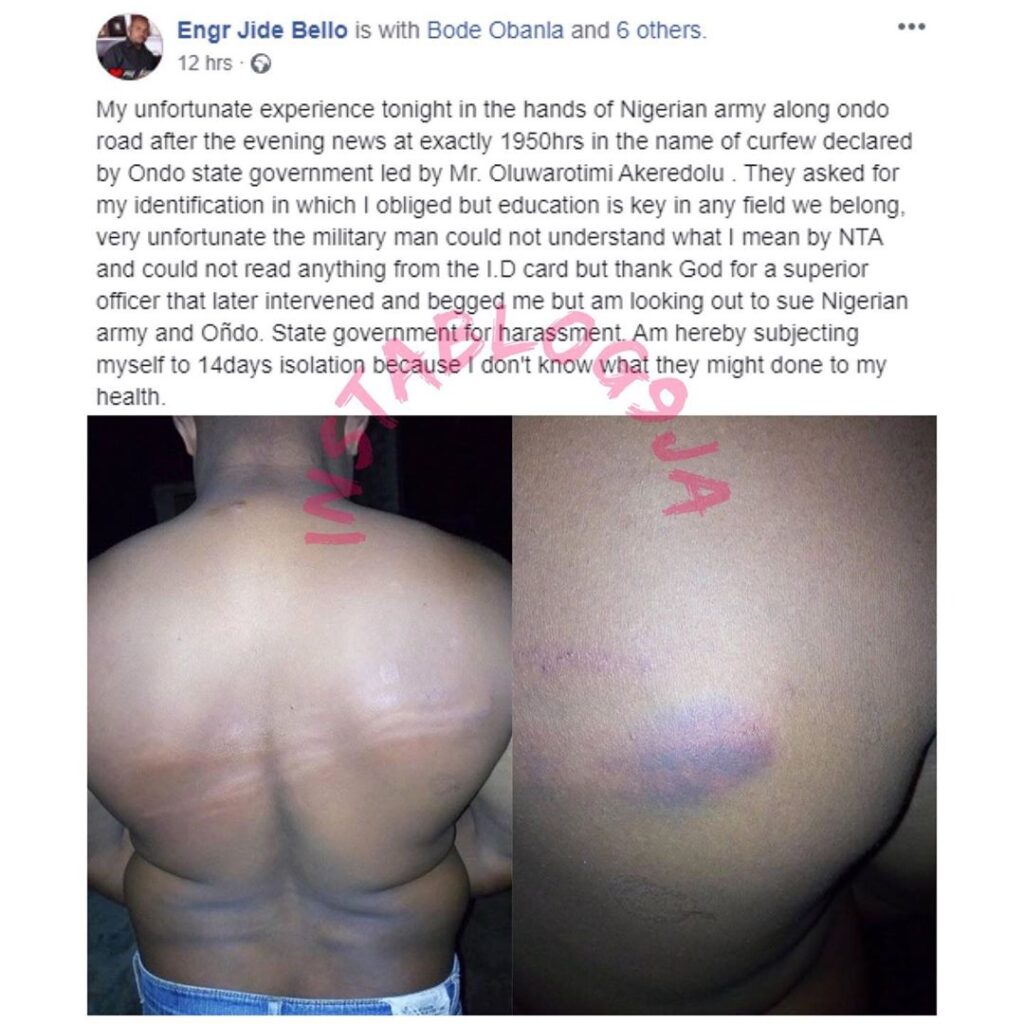 Journalist goes into self-isolation after being flogged by a soldier in Ondo State