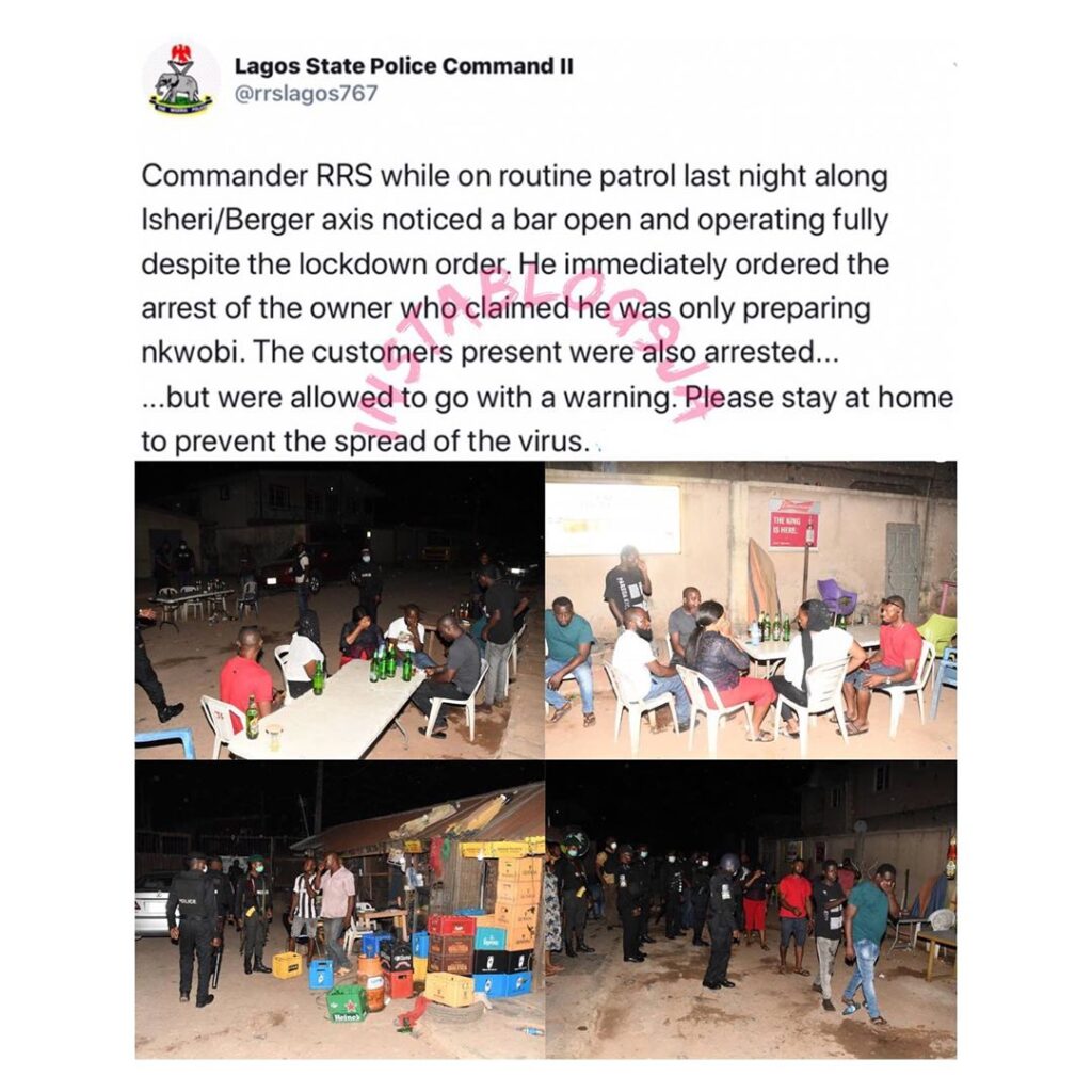 Lockdown: Patrons arrested while enjoying “nkwobi” at a bar in Lagos