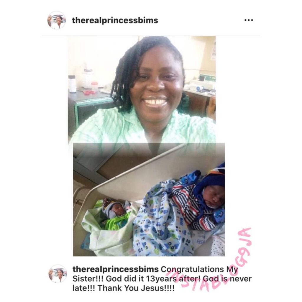 After waiting for 13yrs, Nigerian lady welcomes a set for twins