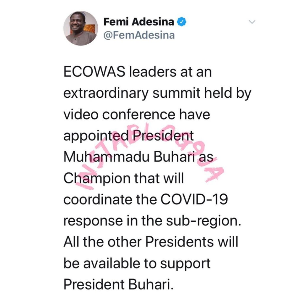 ECOWAS leaders appoint Pres. Buhari to champion the coordination of COVID-19 response in the sub-region
