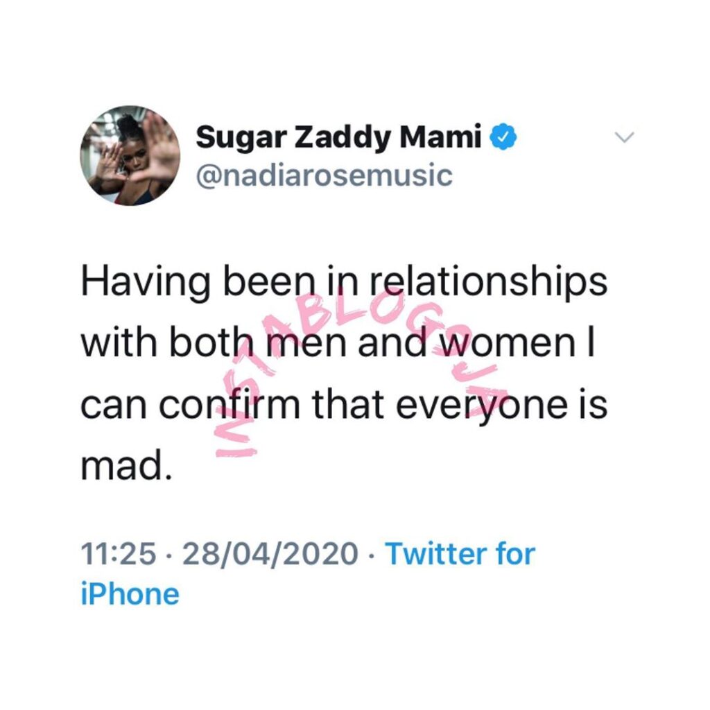 After successfully dating both genders, rapper Nadia Rose drops her verdict