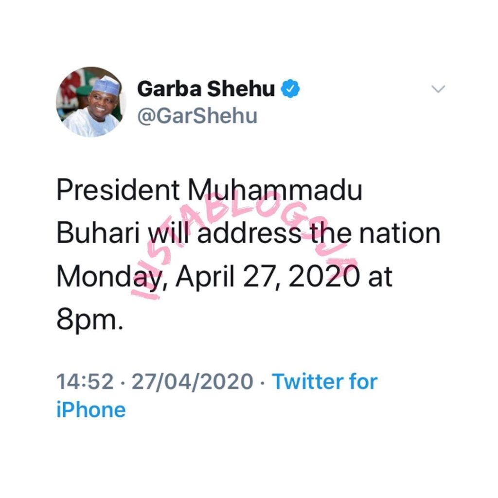 Pres. Buhari To Address The Nation At 8pm Tonight