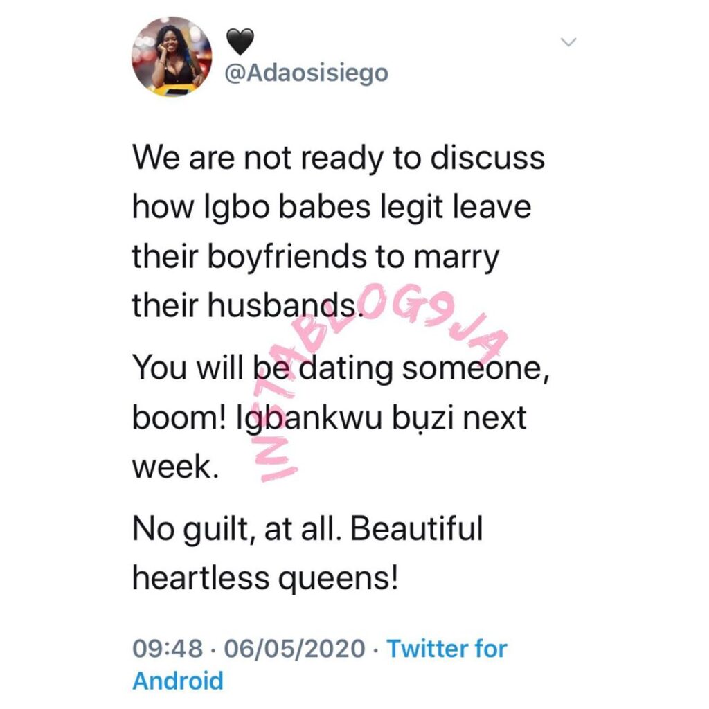We are not ready to discuss how Igbo girls dump their boyfriends to marry their husbands - Chef Ada