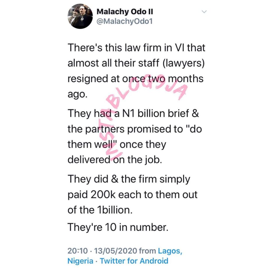 Lawyer reveals how his 10 colleagues resigned at once after being “played” by their boss, following a N1bn deal