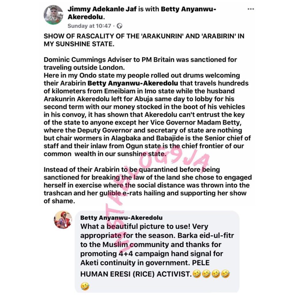 Ondo State First Lady fights extremely dirty with a critic. [Swipe]
