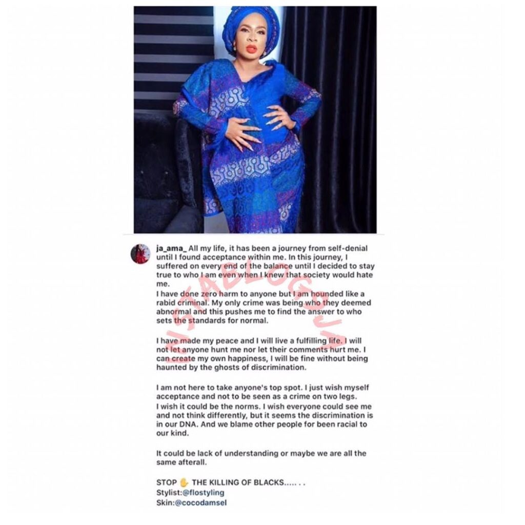 Bobrisky's latest rival, #Jama, equals racism to the low acceptance Cross-dressers get.