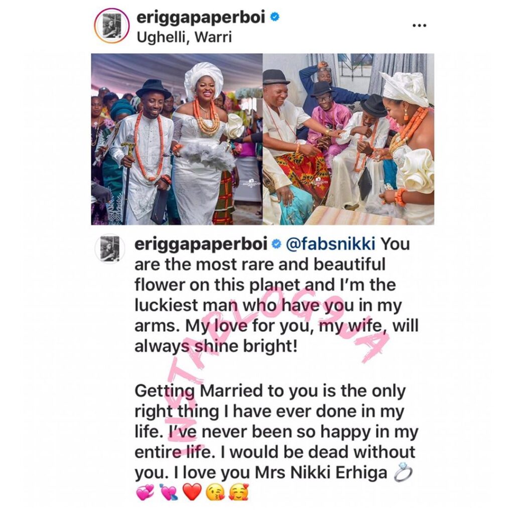 Rapper Erigga weds his fiancée, Morenike, in Warri, Delta State