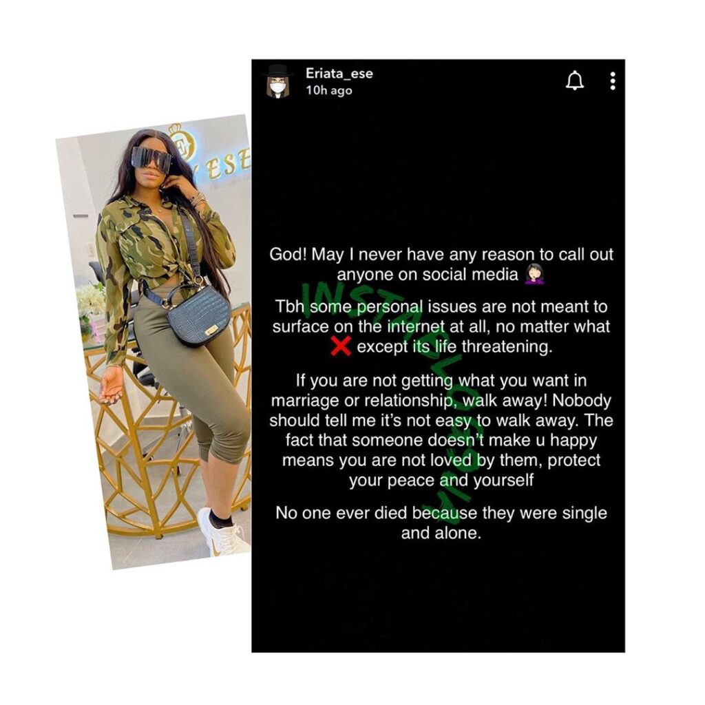 Except it’s life threatening, don’t bring your personal issues to the internet — Actress Eriata Ese. [Swipe]