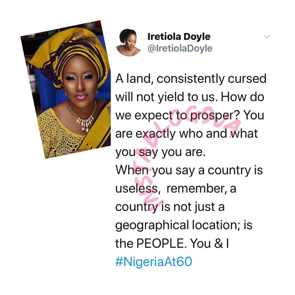 Actress Iretiola Doyle addresses those consistently cursing Nigeria