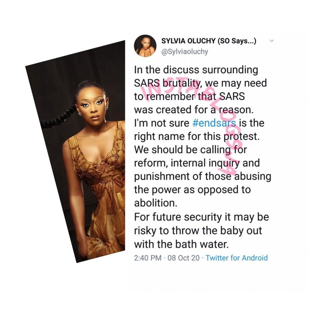 We should be calling for reforms, not #EndSARS — Actress Sylvia Oluchy