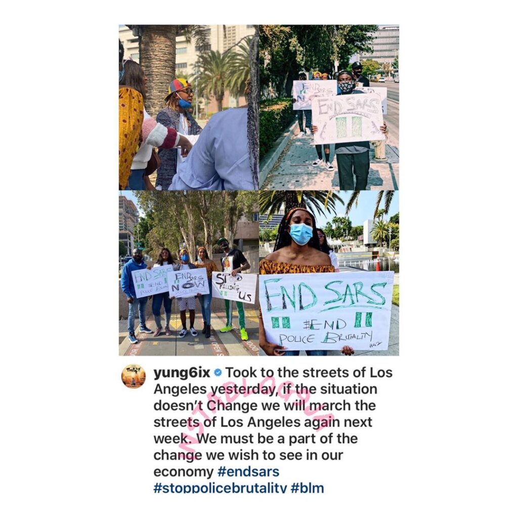 Rapper Yungsix and others take to the streets of Los Angeles, USA to protest against SARS