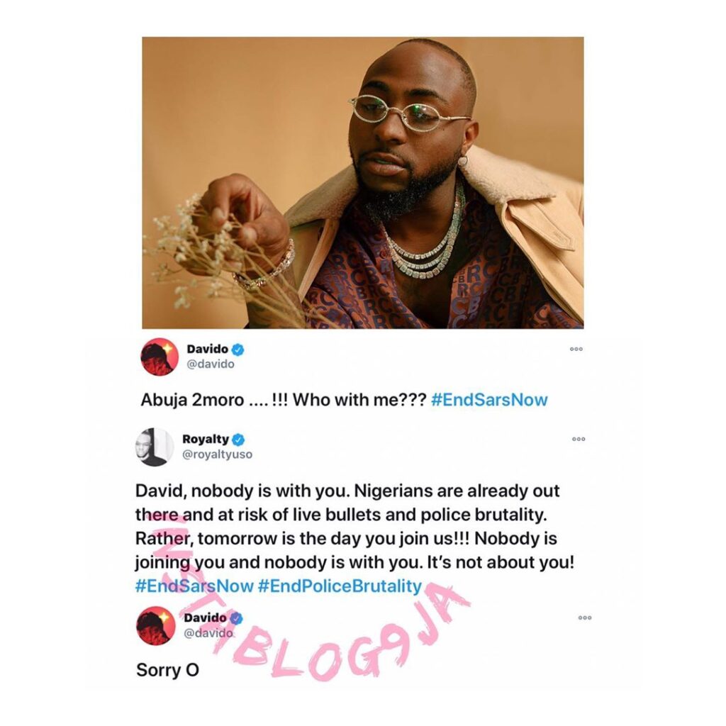 EndSARS: Protester cuts Davido down to size with relative ease