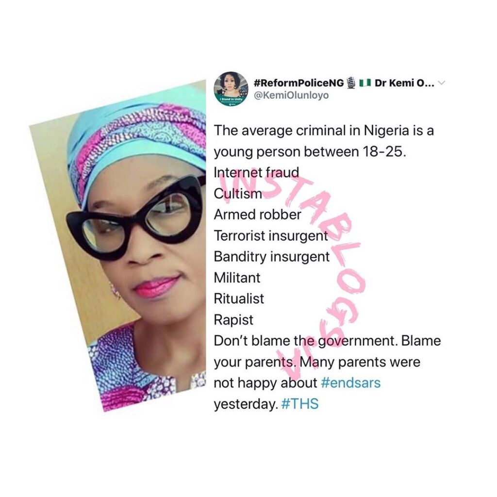 EndSARS : Don’t blame the government but your parents — Kemi Olunloyo