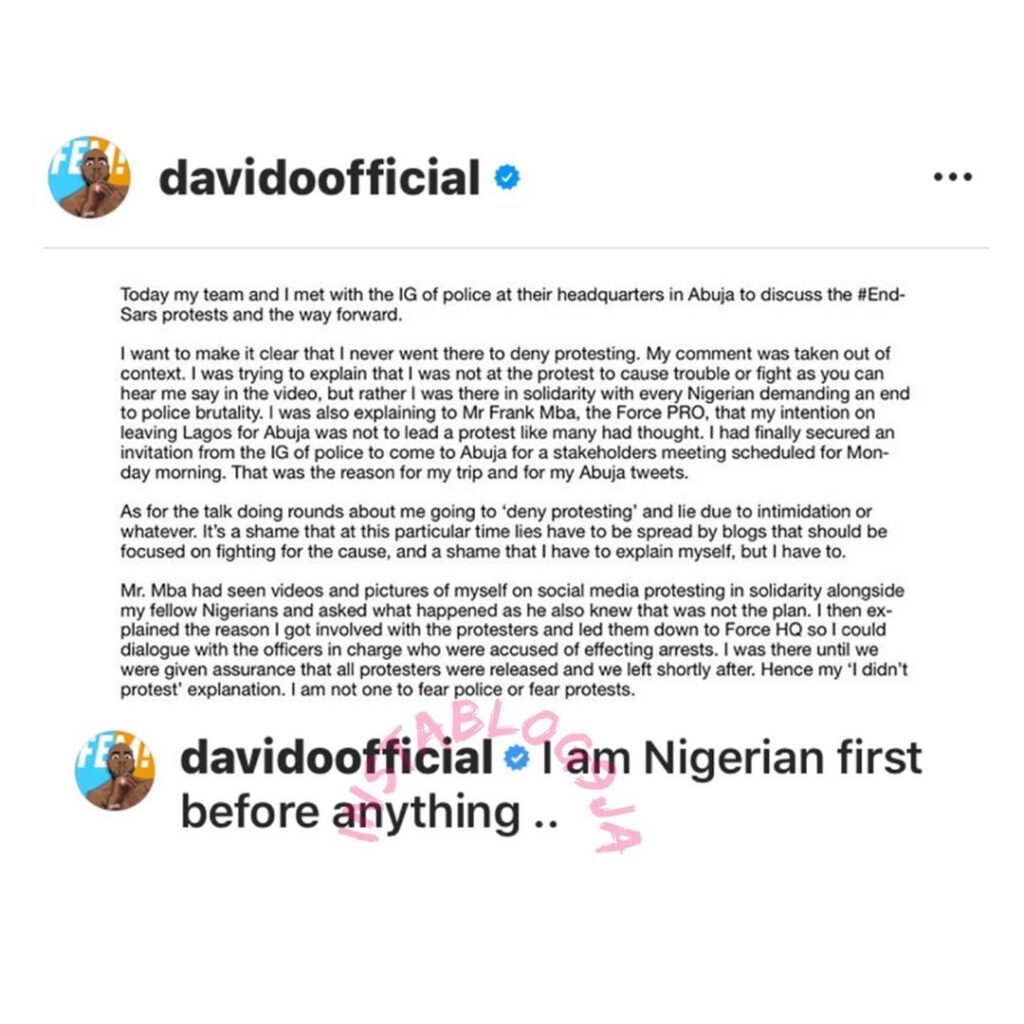 I did not “deny protesting, my comment was taken out of context” — Davido[Swipe]