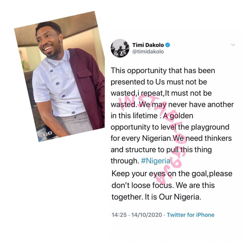 We may never have an opportunity presented to us like this again. Let’s not waste it — Singer Timi Dakolo