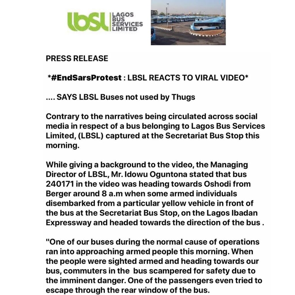 EndSarsProtest : LBSL reacts to Viral video [SWIPE TO READ ALL]