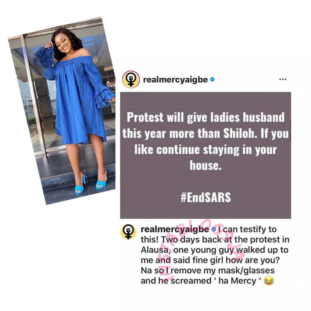 I can confirm that the #endsars protest will give ladies husband this year more than Shiloh — Mercy Aigbe