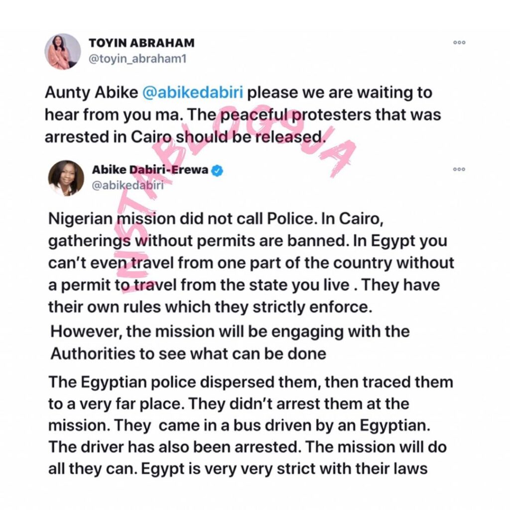 “Egypt is very strict with their laws,” NIDCOM boss, Abike Dabiri reacts to the arrest of #EndSARS protesters in Cairo. [Swipe]
