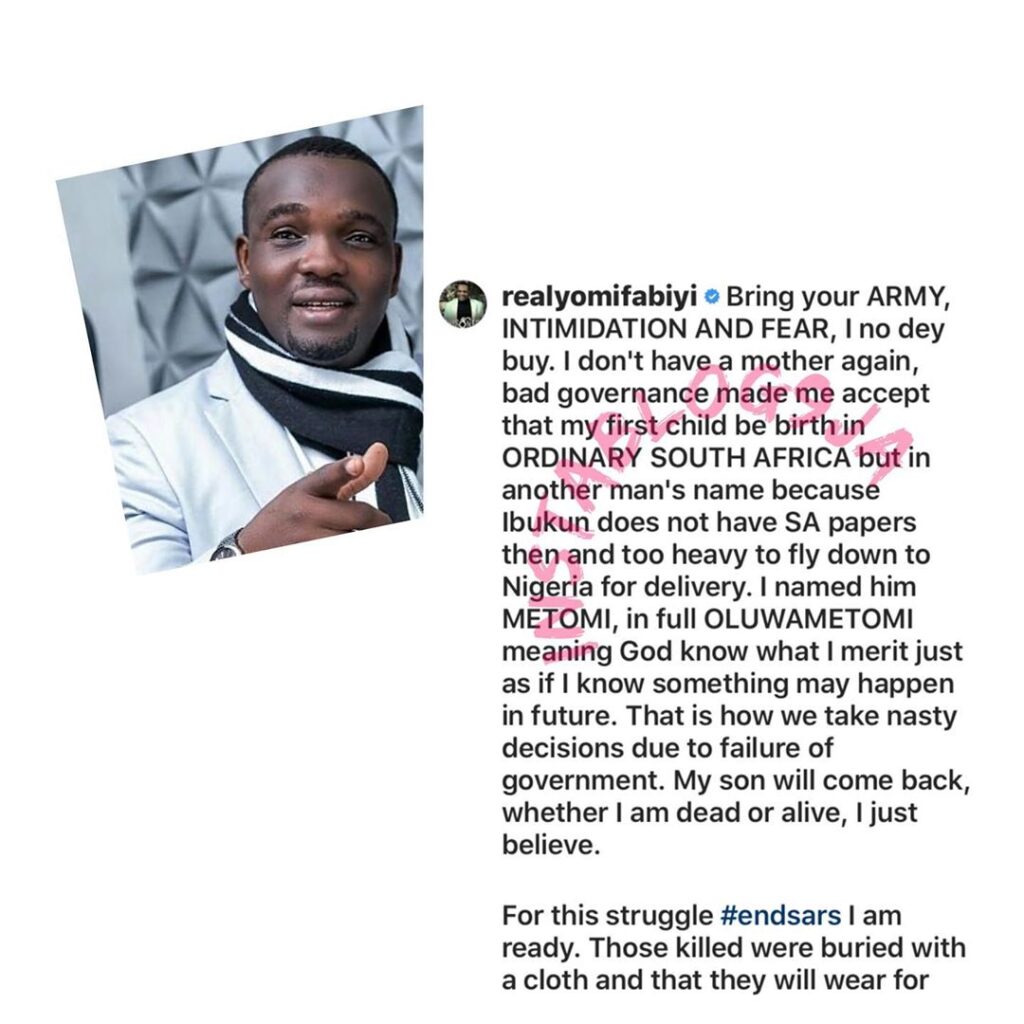 Bad governance made me birth my son in S. Africa with someone else’s name — Actor Yomi Fabiyi. [Swipe]