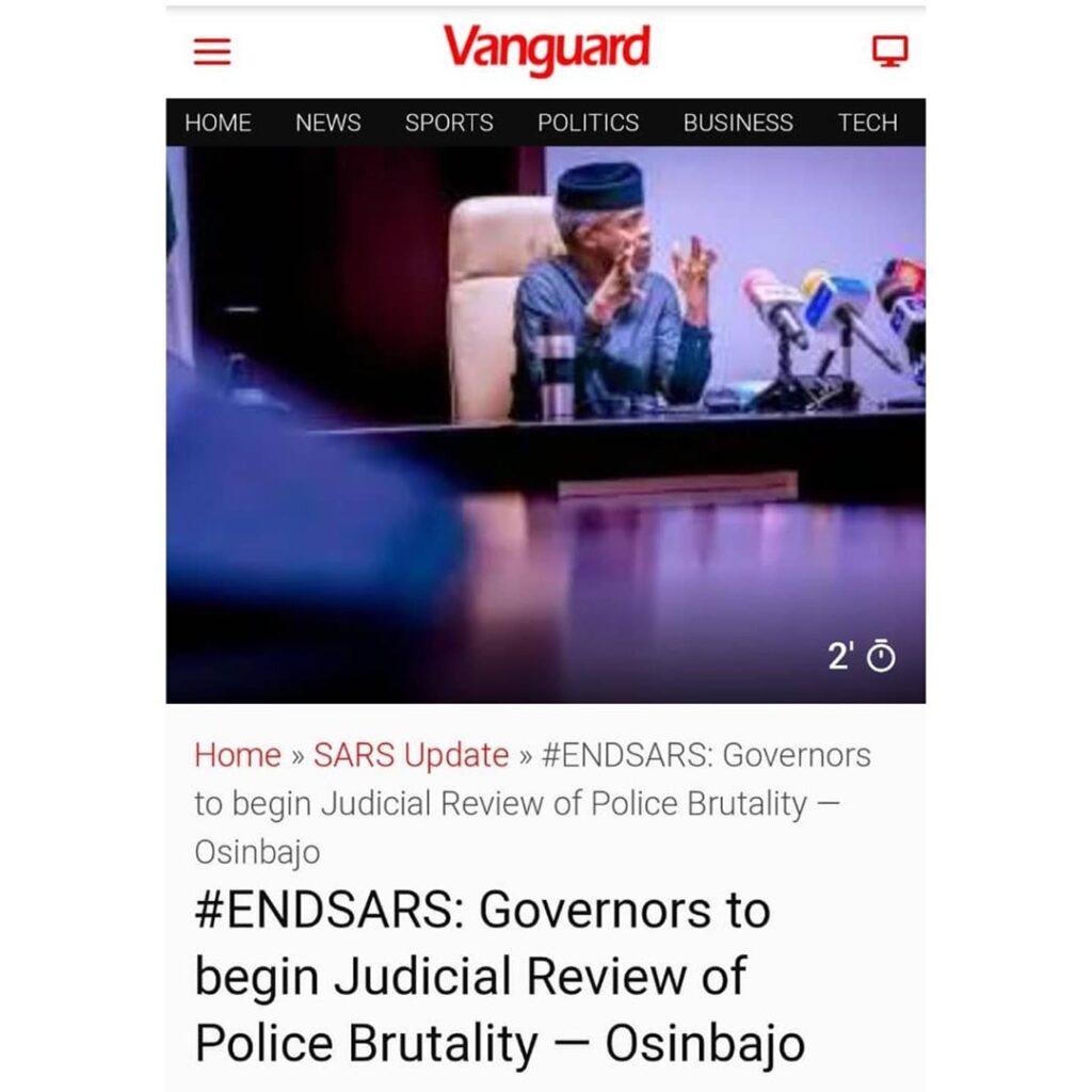ENDSARS: Governors to Begin Judicial Review of Police Brutality