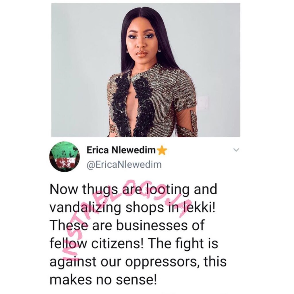 EndSARS: It makes no sense that thugs are looting and vandalizing shops — BBN’s Erica