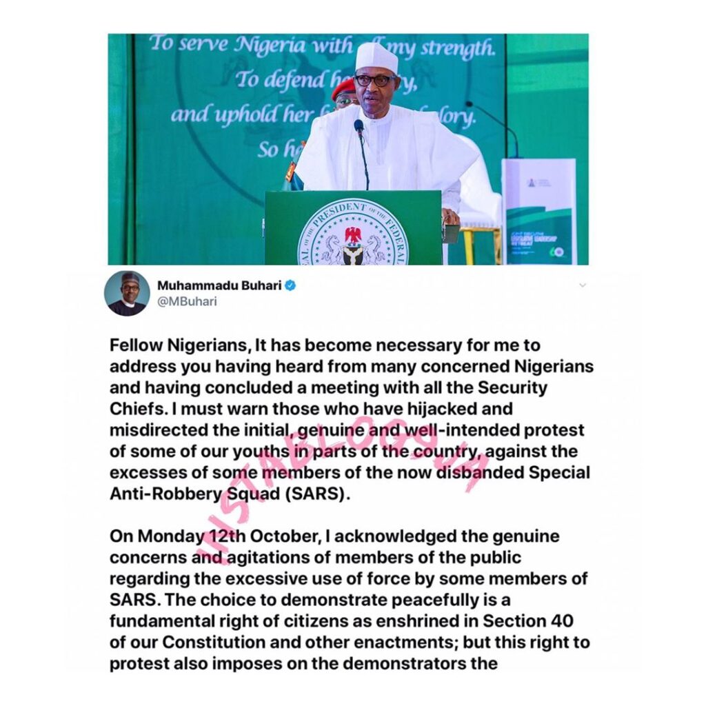 Under no circumstances will undermining national security and law and order be tolerated — Pres. Buhari. [Swipe]