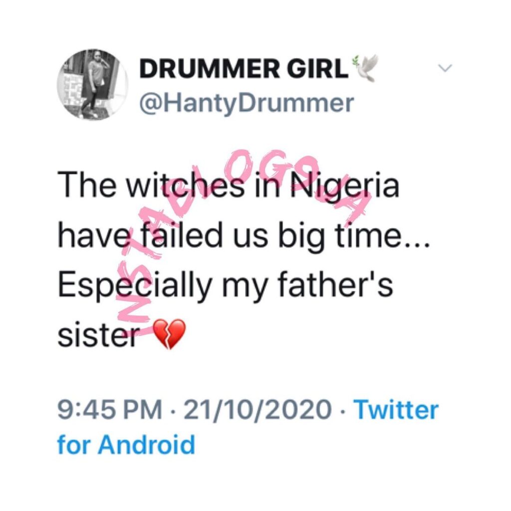 EndSARS: Drummer calls out her aunty, others