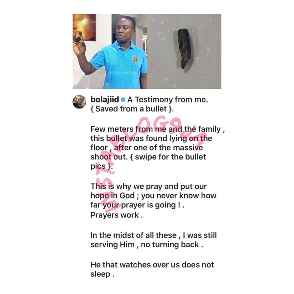 EndSARS crisis: Pastor Bolaji narrates how he was saved from a stray bullet