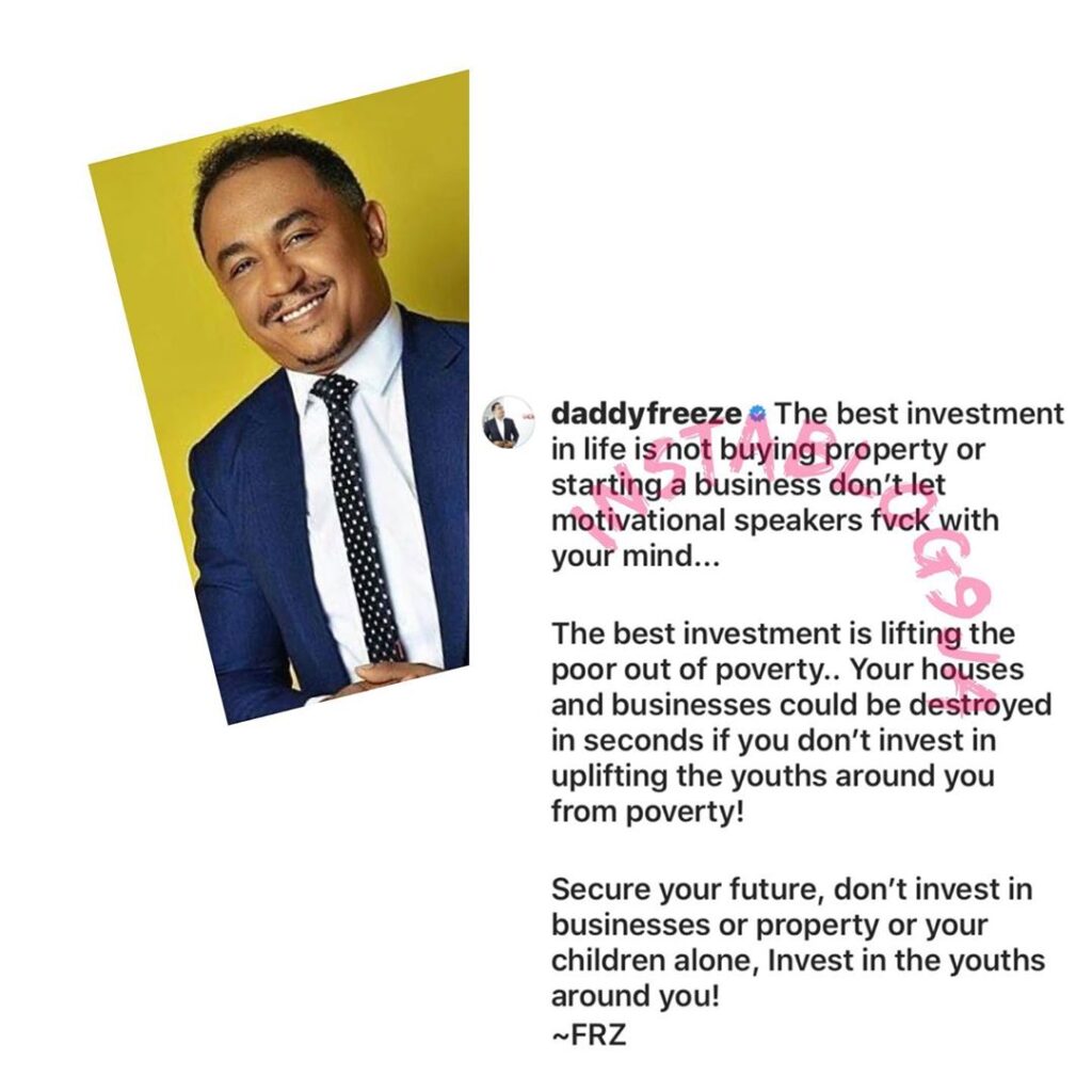The best investment is not buying property or starting a business. It’s lifting the poor out of poverty —  Daddyfreeze